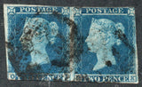 GB QV 1855 2d Blue SG14q Very Thin Paper PAIR.  (OJ - OK) (LPS110)