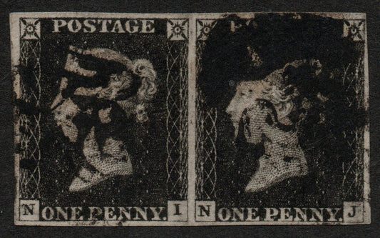 GB 1840 Line Engraved SG1 1d Black Plate 2 State 1 AS14 Horizontal Pair