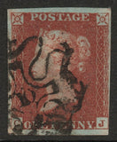 GB QV 1841 1d Red SG8m with No 10 in Maltese Cross (C - J) (LPS131)