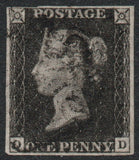 GB QV 1840 1d Black SG2 Plate 8 AS49 State 1 Light Black Maltese Cross (O - D) (LPS138)