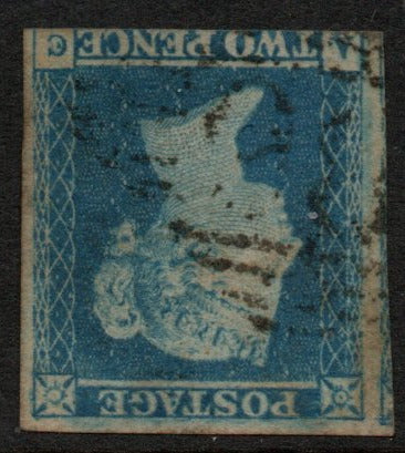 GB QV Line Engraved 2d Blue SG14wi ,Watermark Inverted A - C 