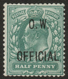 GB KEVII 1902 SGO36 Office of Works ½d Blue-Green VLMM  (LPS142)
