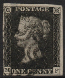 GB QV 1840 SG2 1d Penny Black Plate 8 AS49 (M - F) Black M/C 4 margins (LPS153)