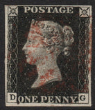 GB QV 1840 SG2 1d Penny Black Plate 6 AS41 (D - G) Red M/C 4 margins (LPS156)