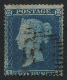 GB QV 1858 SG36a 2d Blue Plate 6 (I - I) Good Used (LPS161)