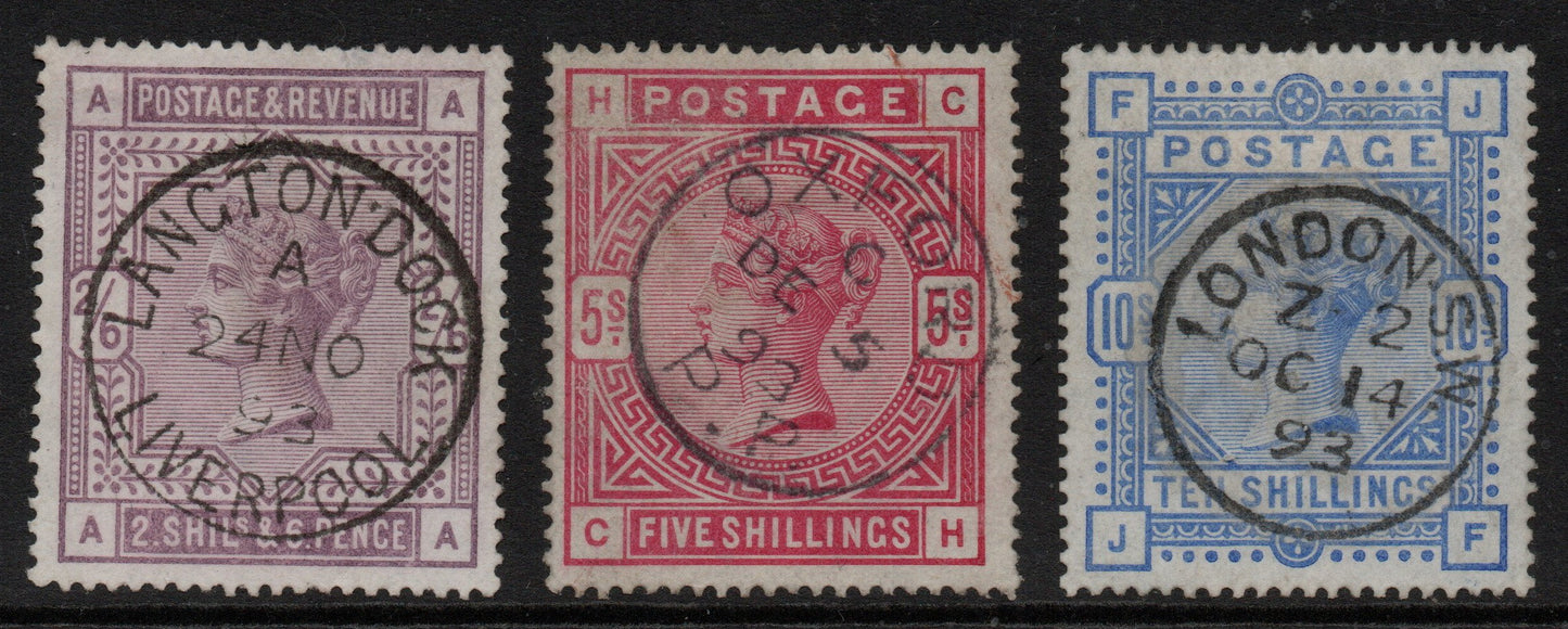 1883 GB QV SG175-177 Full Set of High Values All with Superb CDS Cancellations