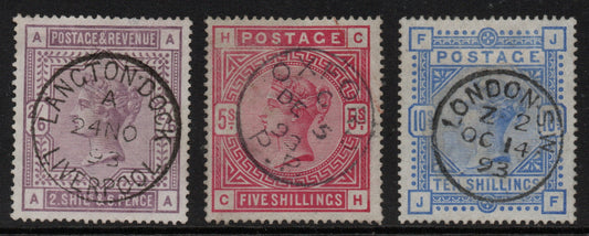 1883 GB QV SG175-177 Full Set of High Values All with Superb CDS Cancellations