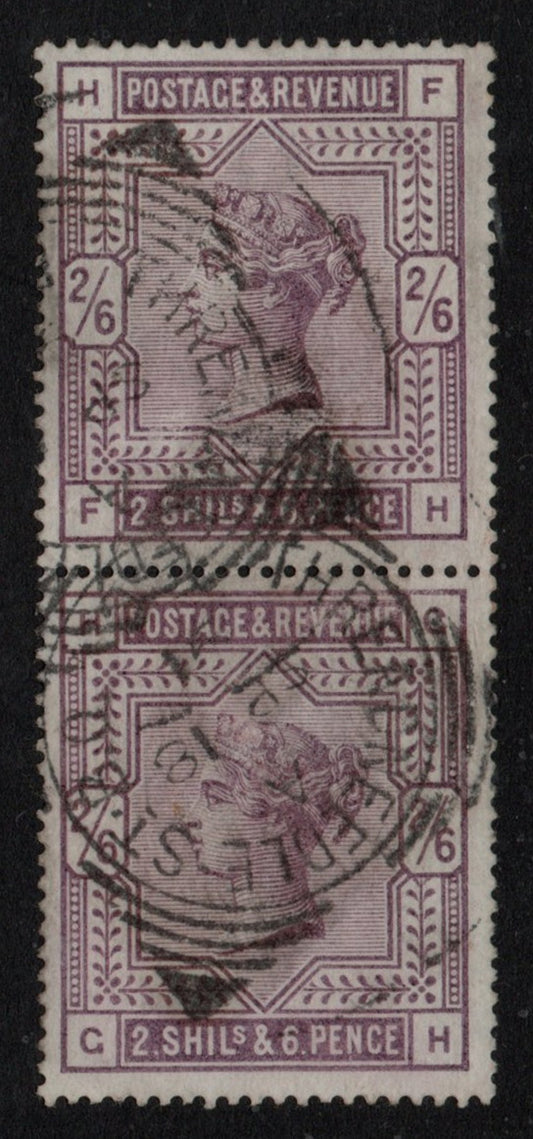1883 GB QV SG178 2/6d Lilac (F-H/G-H) Vertical Pair Nice Threadneedle St Squared Circle CDS