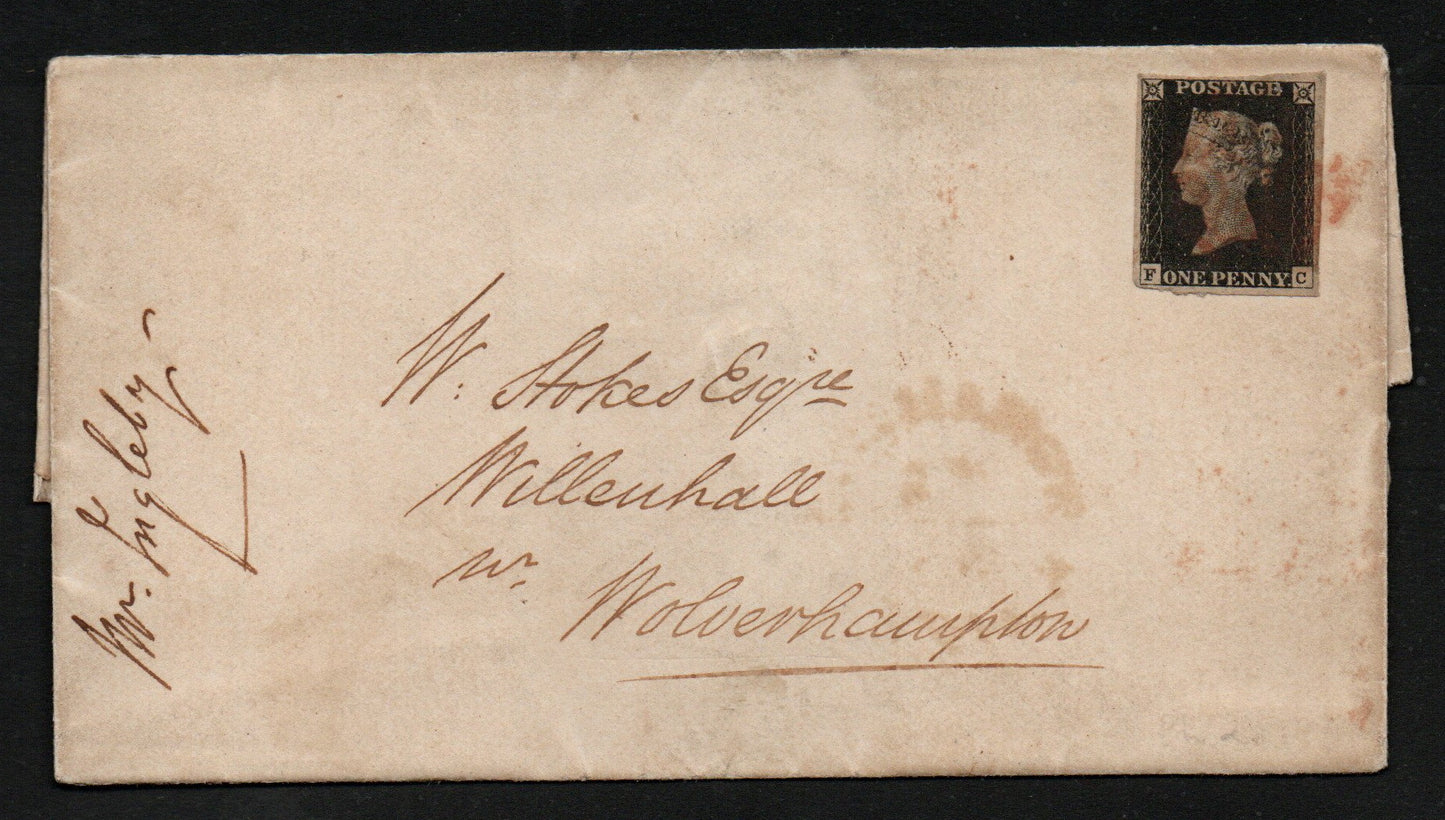 GB Line Engraved Dec 18th 1840 Wrapper (Empty) Addressed to Wolverhampton bearing SG2 Plate 2 AS14 F - C  (LPS25)