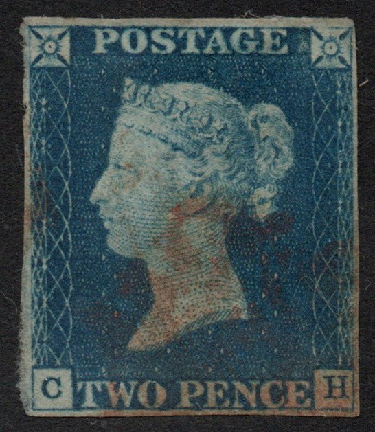 GB Line Engraved SG4 2d Blue Plate 1 Red M/C (C-H) 4 Margins 