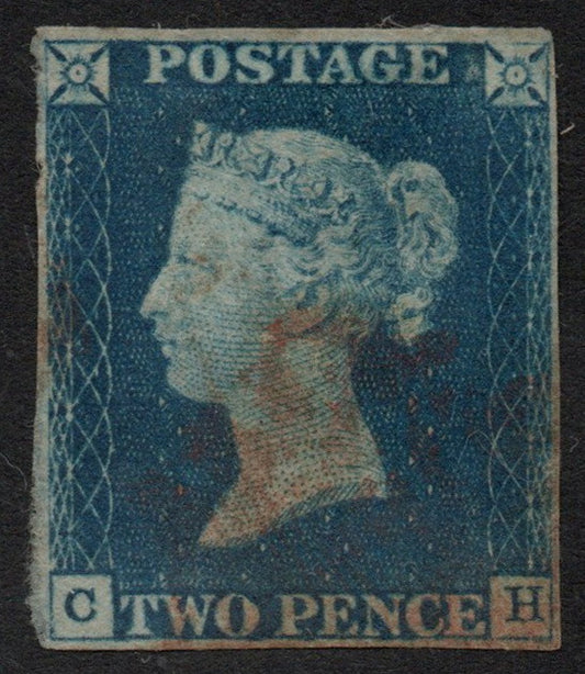 GB Line Engraved SG4 2d Blue Plate 1 Red M/C (C-H) 4 Margins 
