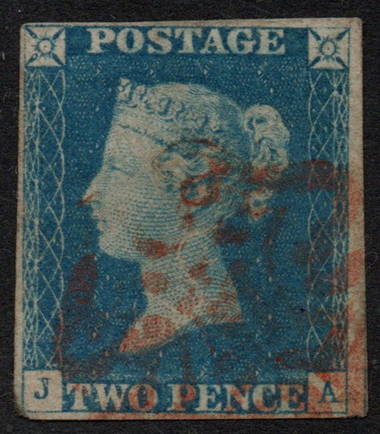 GB Line Engraved SG4 2d Blue Plate 1 Red M/C (C-H) 4 Margins