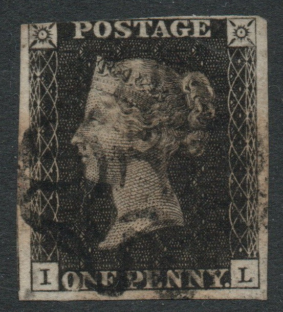 GB QV 1d Black SG2 Plate 10 AS66 (I - L) Black M/C 3 Good Margins