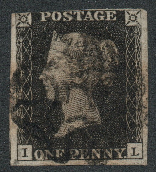 GB QV 1d Black SG2 Plate 10 AS66 (I - L) Black M/C 3 Good Margins