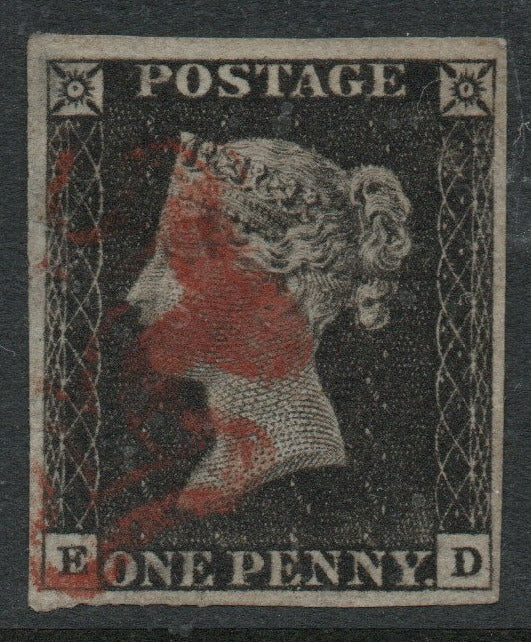 GB QV 1d Black SG2 Plate 3 AS20 (E - D) Red M/C 4 Good Margins
