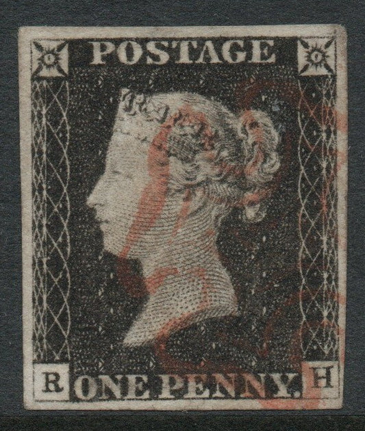 GB QV 1d Black SG3 Plate 6 AS42 State 1  (R - H) Light Red M/C 4 Clear, even  Margins 