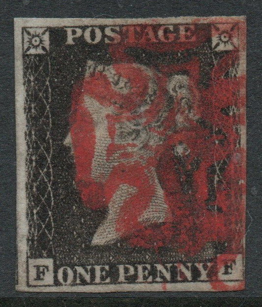 GB QV 1d Black SG2 Plate 7 State 2 "O" Flaw  (F - F) Red  M/C 4  Margins