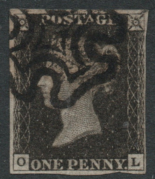 GB QV 1d Black SG2 Plate 3 &nbsp;AS20 &nbsp;(O - L) Black &nbsp;M/C &nbsp;4 Margins&nbsp;