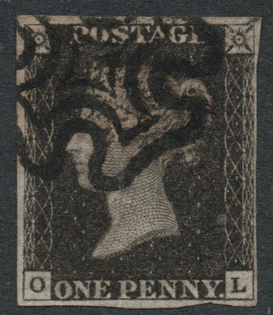GB QV 1d Black SG2 Plate 3 &nbsp;AS20 &nbsp;(O - L) Black &nbsp;M/C &nbsp;4 Margins&nbsp;