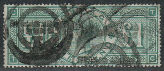 GB QV SG212 £1 Green T - C Parcel Cancel. Price reflects this