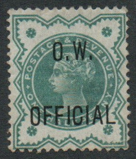 GB QV SGO32 O.W. (Office of Works) Official ½d Blue-Green Mounted Mint. Usual Gum Cracking