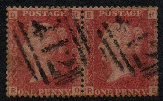 GB QV 1864-89 SG43/44 1d Plate 82 Pair RD-RE VGC 