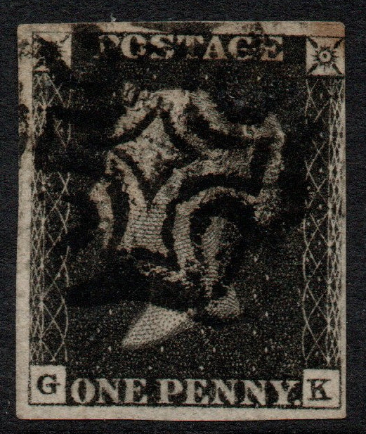 GB 1840 QV SG2 Penny Black Plate 5 AS25 State 1 (G-K) Black M/C 3½ Margins 