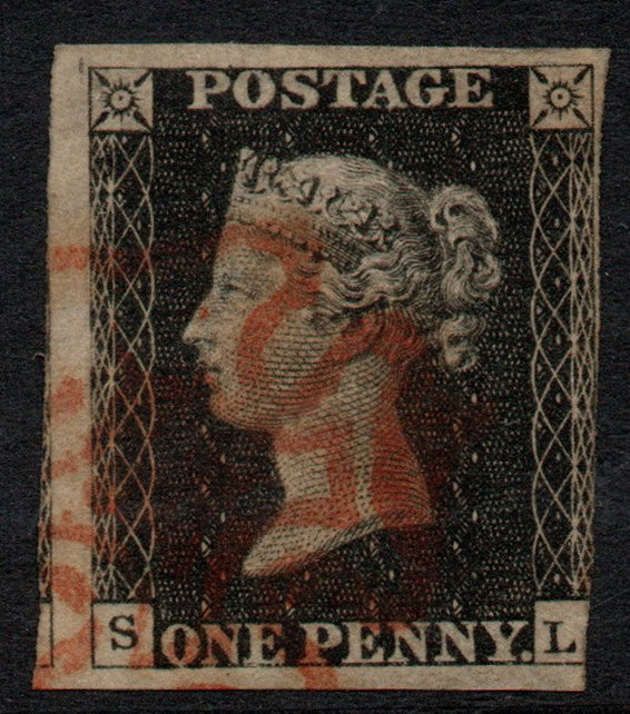 GB 1840 QV SG2 Penny Black Plate 5 AS25 State 1 (S-L) Black M/C 3 Good Margins 