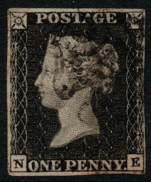 GB 1840 QV SG2 Penny Black Plate 7 (N - E) Black M/C Good to Close Margins 