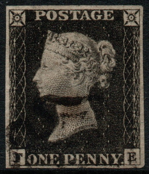 GB 1840 QV SG2 Penny Black Plate 2  AS14 Black M/C State 1 (F-E) 4 Margins