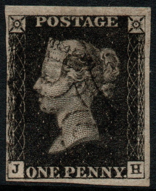 GB 1840 QV SG2 Penny Black Plate 8  AS49 Black M/C State 1 (J-H) 4 Margins
