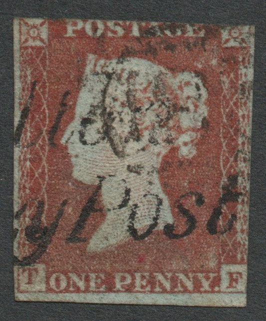 GB QV 1841 SG8 Imperf 1d Red with "Poulton Penny Post" Cancellation. Rare 