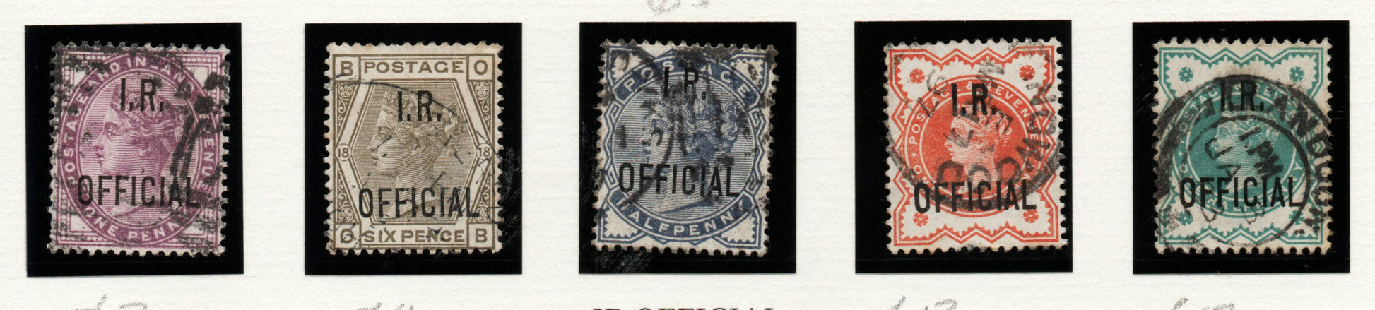 1882 - 1901 GB QV &nbsp;I.R. Officials SGO3, O4, O5, O13 and O17 Good Used