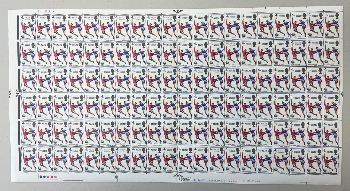 GB 1966 SG693 4d England Winners Full Sheet U/M MNH Possible minor splitting