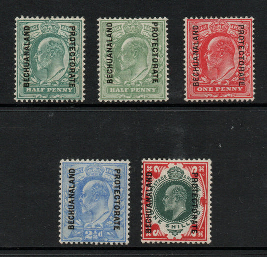 1904-13 Bechuanaland SG66-71 Overprints on GB (5 Vals) LMM Dealers stamp on rear