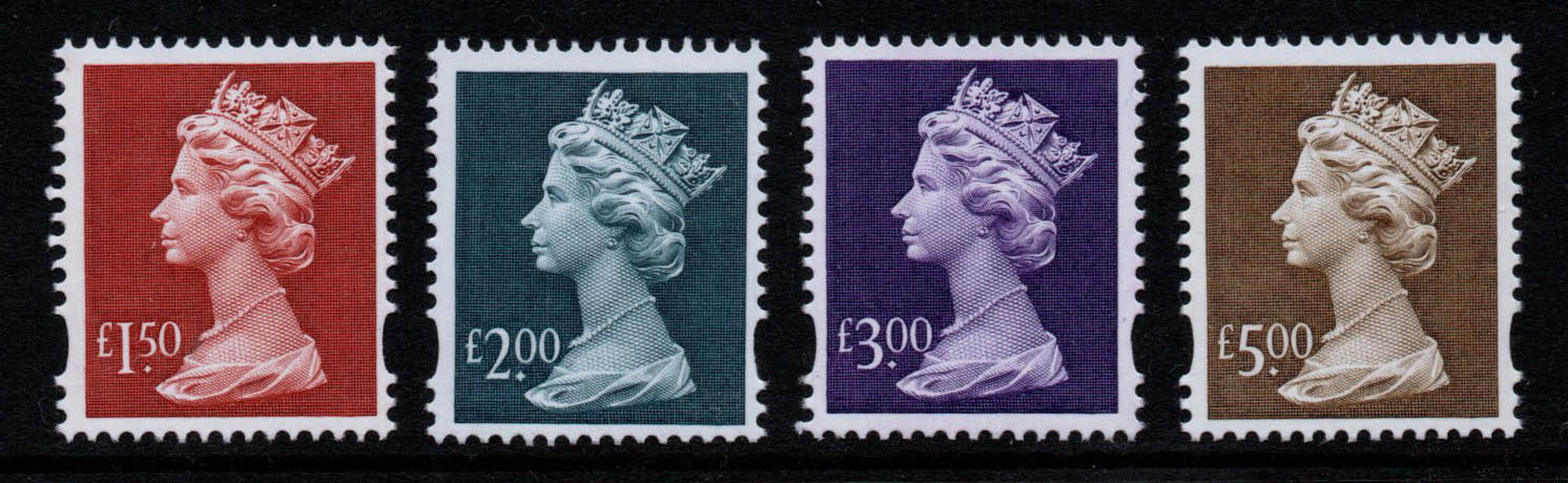 GB QEII SG Y1746-Y1749 £1.50-£5 Full Set of 4 High Value Machins  U/M MNH