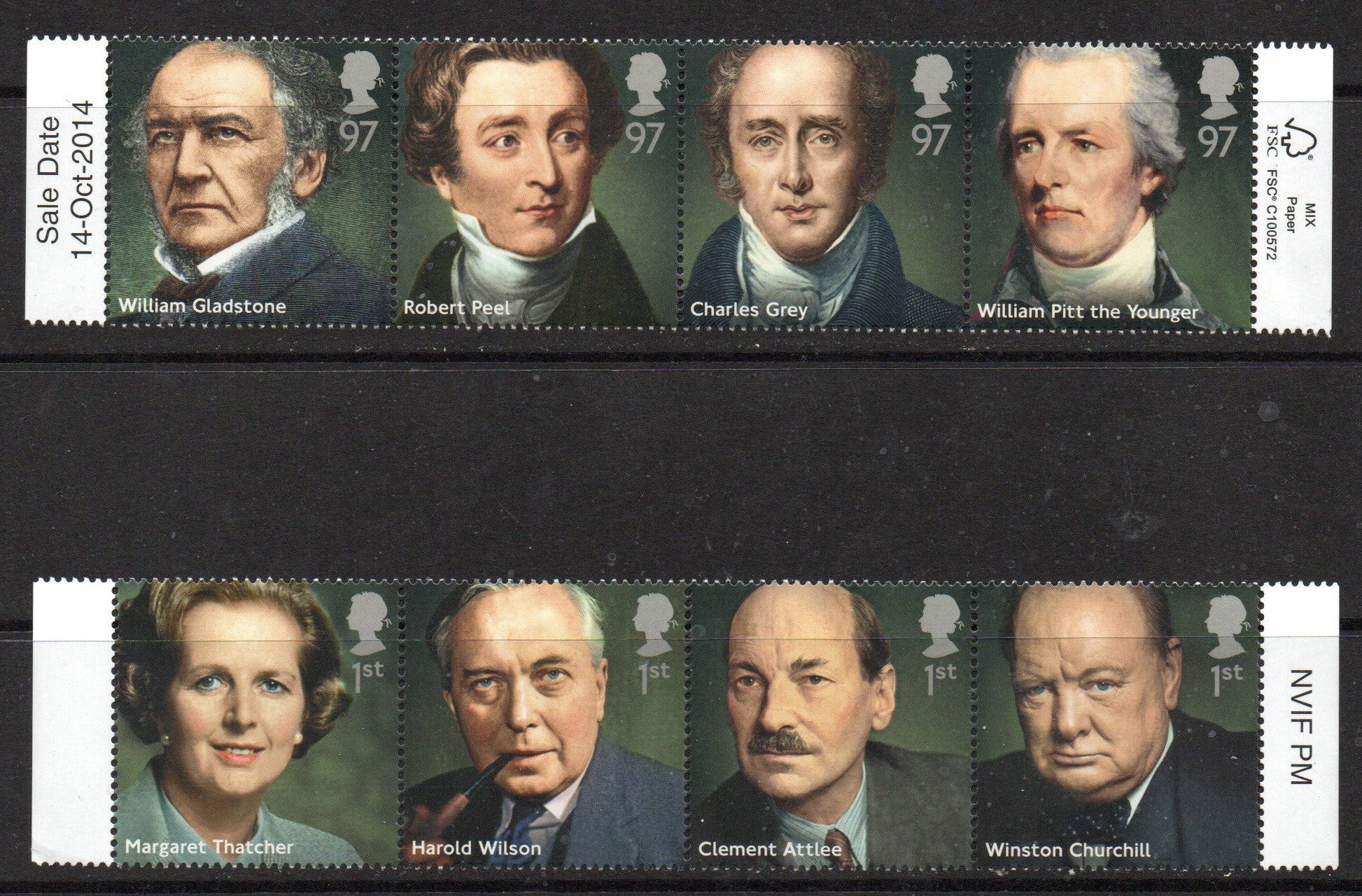 GB 2014 SG3642-49 British Prime Ministers 2 x Se-Tenant Strips U/M MNH