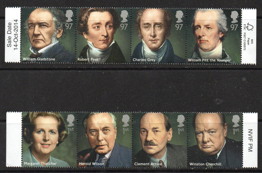 GB 2014 SG3642-49 British Prime Ministers 2 x Se-Tenant Strips U/M MNH