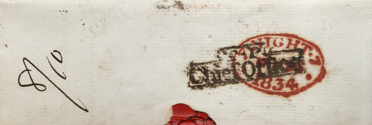 GB 1834 Entire bearing 7.Night.7 handstamp in Red.