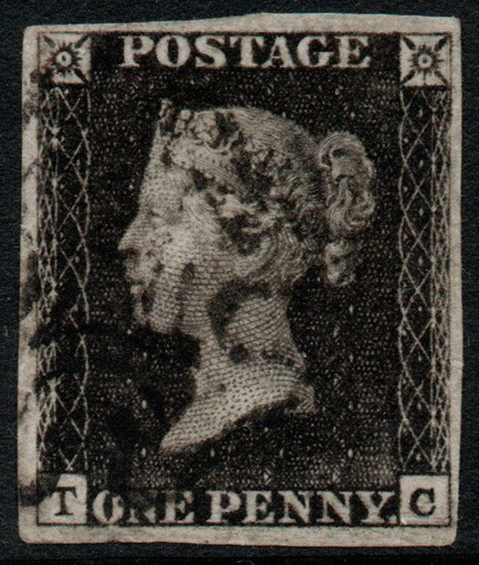 GB 1840 QV Penny Black Plate 6 AS41 State 1 (T-C) 4 Margins 