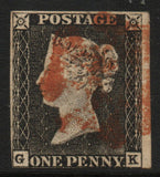 GB QV 1840 SG3 Penny Black Plate 1a G-K 3 Margins. Red Canc (PM001)