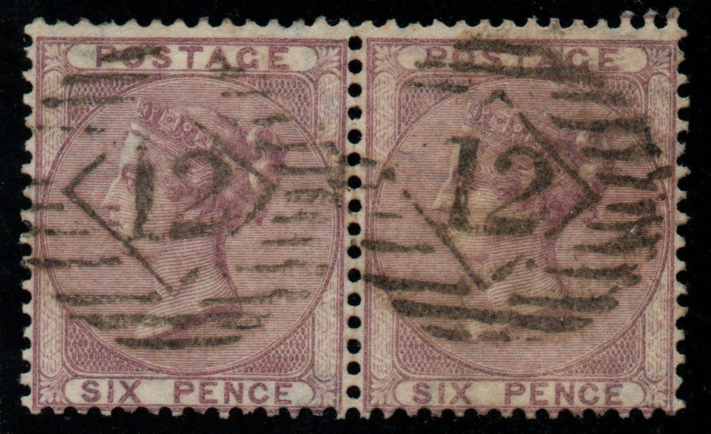GB QV SG68 6d Lilac No Hyphen, Used Horizontal Pair Very Good Condition