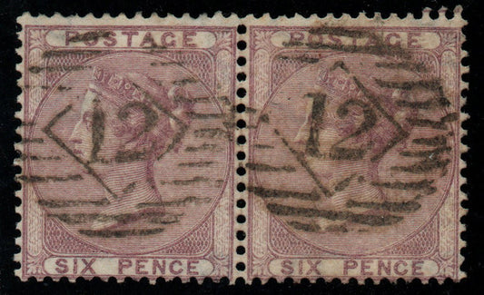 GB QV SG68 6d Lilac No Hyphen, Used Horizontal Pair Very Good Condition