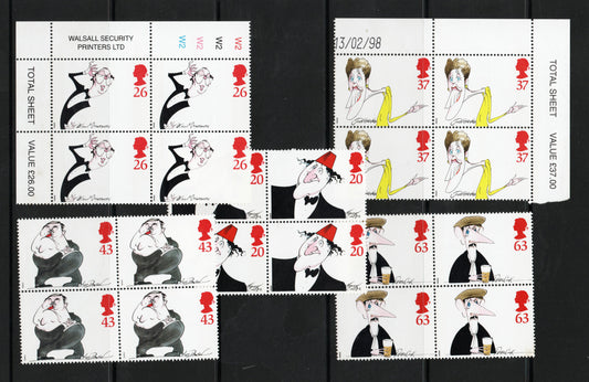 1998 GB QEII Comedians SG 2041-2045 in Blocks of 4 All Unmounted Mint. Less than Face Value