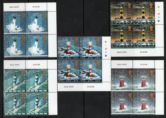 GB QEII 1998 SG2034-2038 Lighthouses in Blocks of 4 All U/M Less than face value