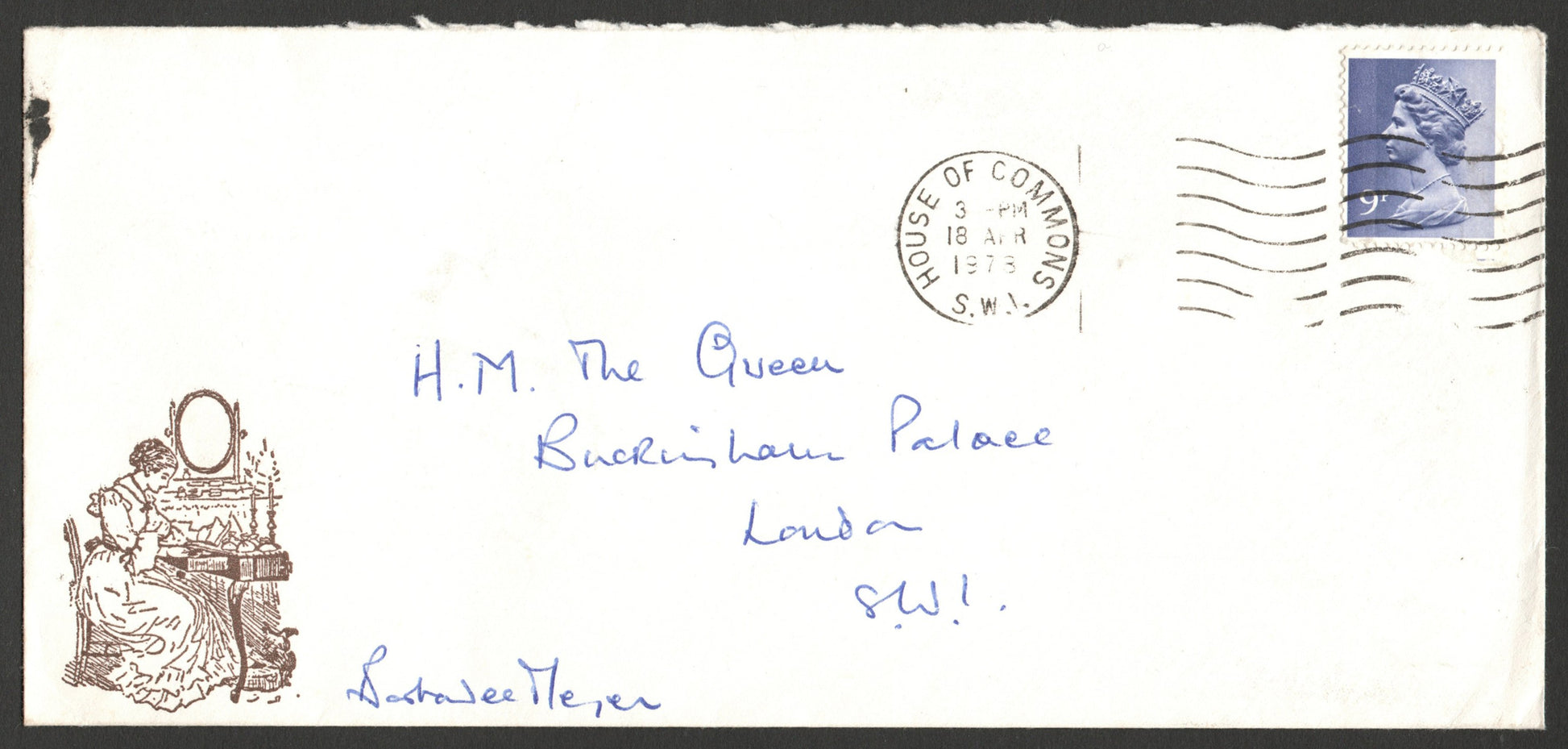 GB 1978 Envelope to Her Majesty QEII from wife of Sir Anthony Meyer, Barbadee Meyer. Very Unusual