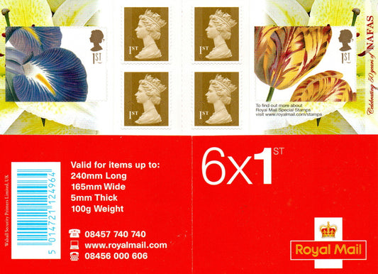 GB QEII 2009 NAFAS Flowers. S/A Booklet PM18  6 x 1st Class U/M MNH 