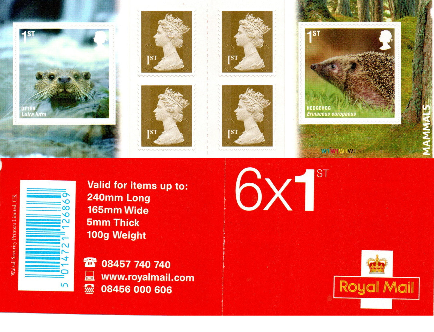 GB QEII 2010 Mammals S/A Booklet PM23 6 x 1st Class U/M MNH