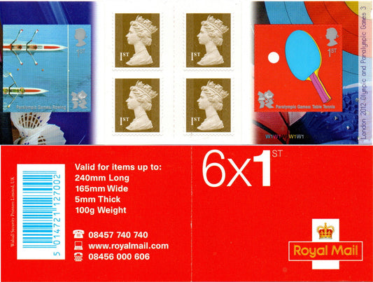 GB QEII 2010 Olympics & Paralympics S/A Booklet PM24 6 x 1st Class U/M MNH