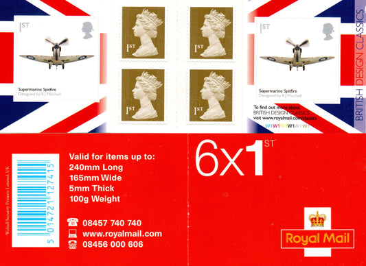 GB QEII 2010 Classic British Designs S/A Booklet PM25 Cylinder 6 x 1st Class U/M MNH (LL69)